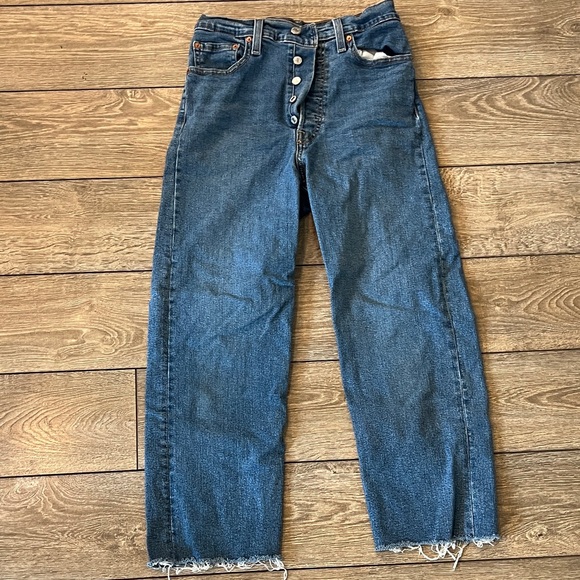 Levi's Ribcage Straight Ankle Jeans - Dark Blue - Picture 1 of 4